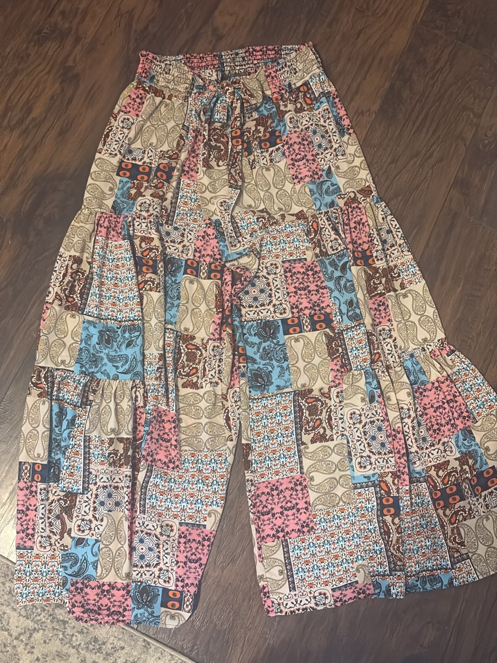 Boho Patchwork Wide Leg Pants - Multicolor